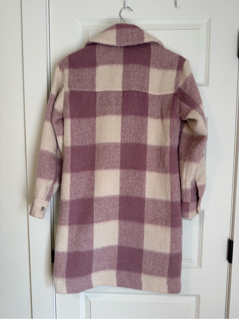 Abercrombie & Fitch Plaid Wool-Blend Pea Coat in Pink and Cream - Picture 2 of 10